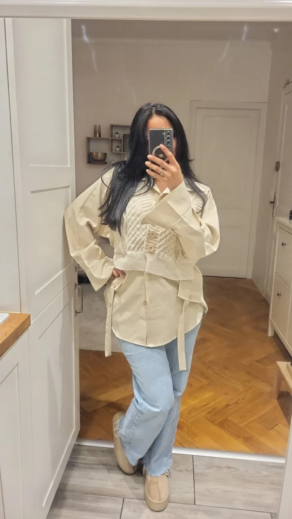 CHEMISE / PULL MAILLE BEIGE – Image 2