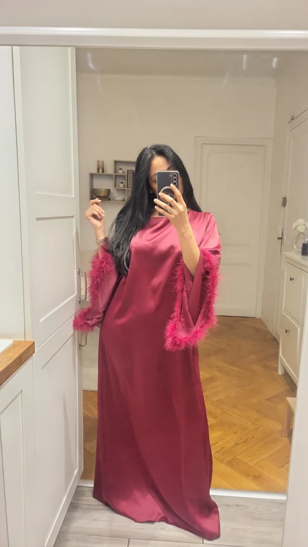 ABAYA PLUME BORDEAUX – Image 3