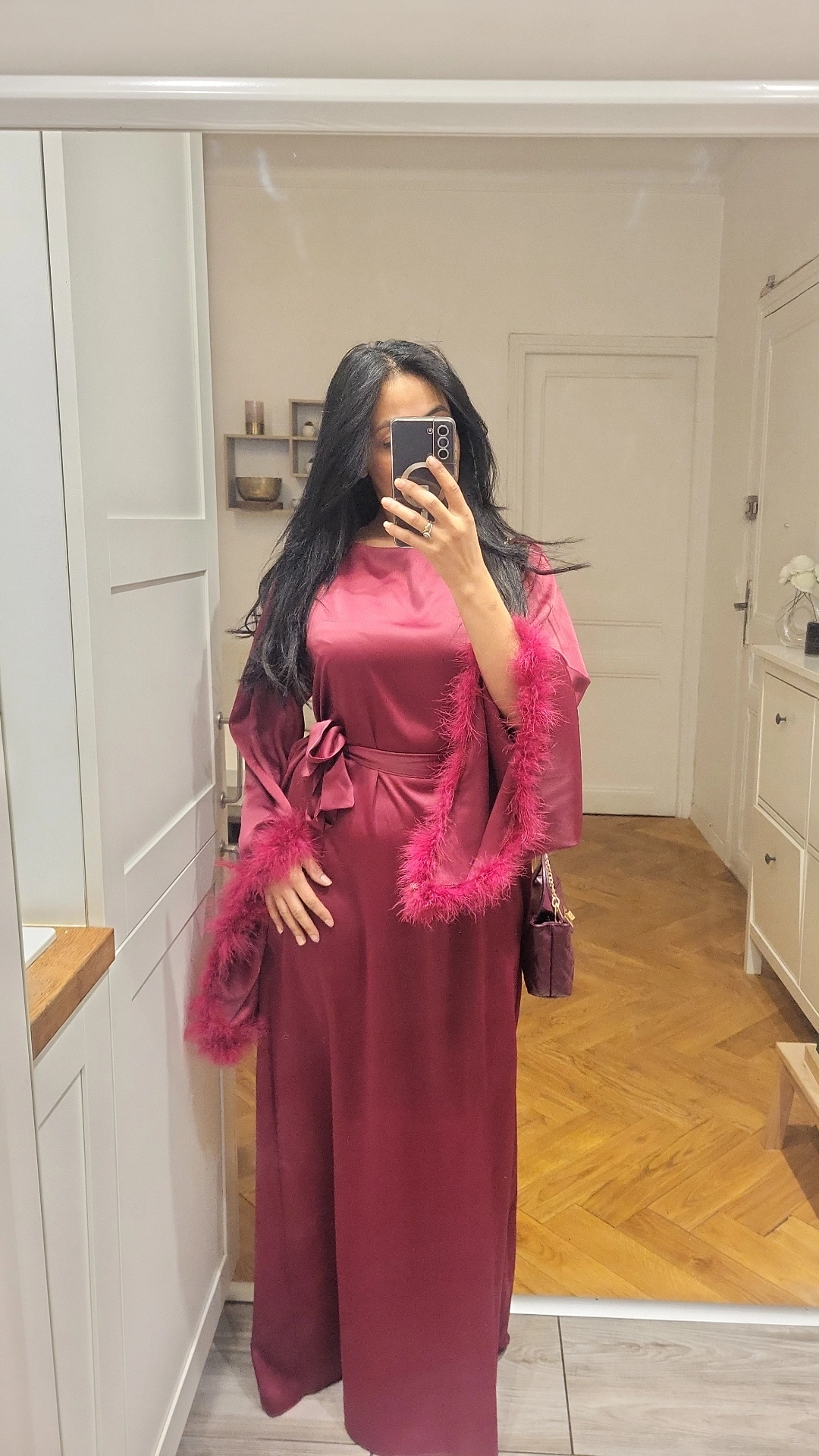 ABAYA PLUME BORDEAUX