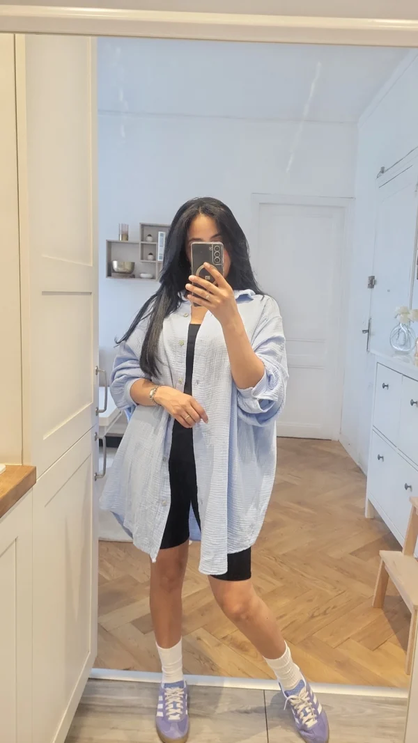 Chemise gaz de coton bleue – Image 3