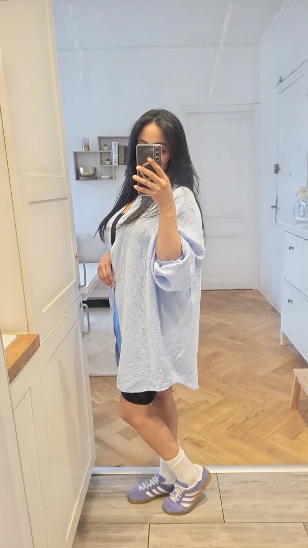 Chemise gaz de coton bleue – Image 4