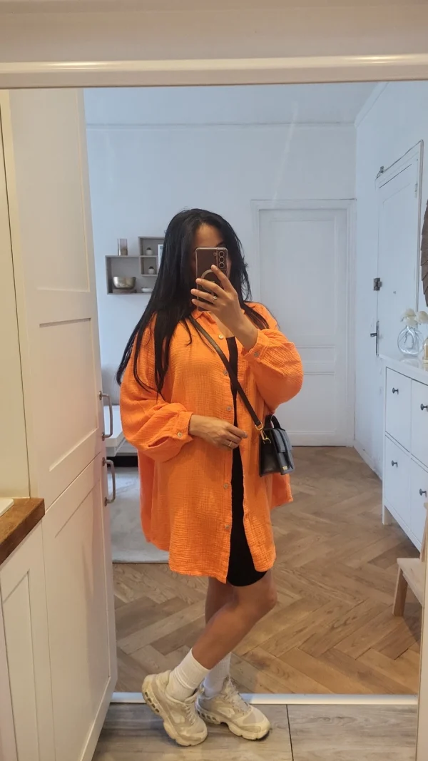 Chemise gaz de coton orange – Image 3