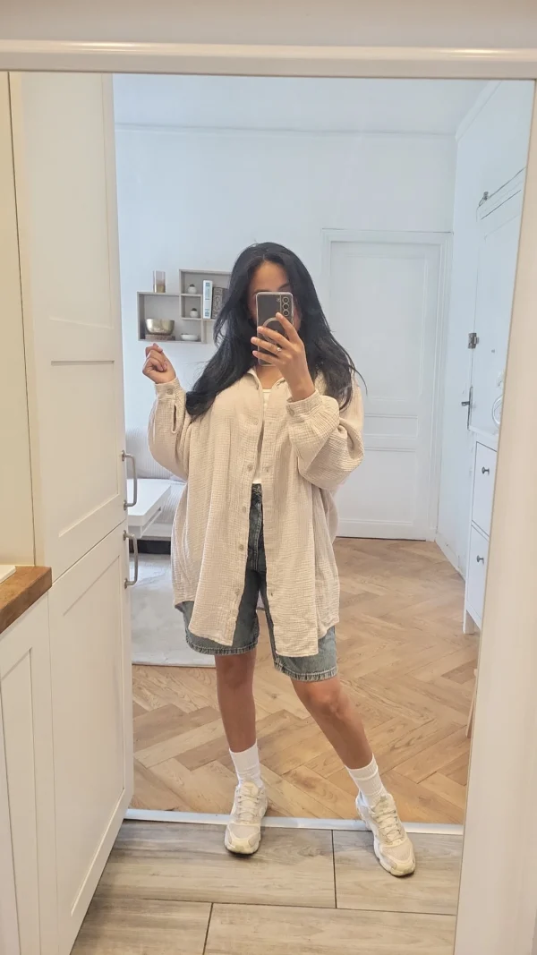 Chemise gaz de coton beige – Image 4