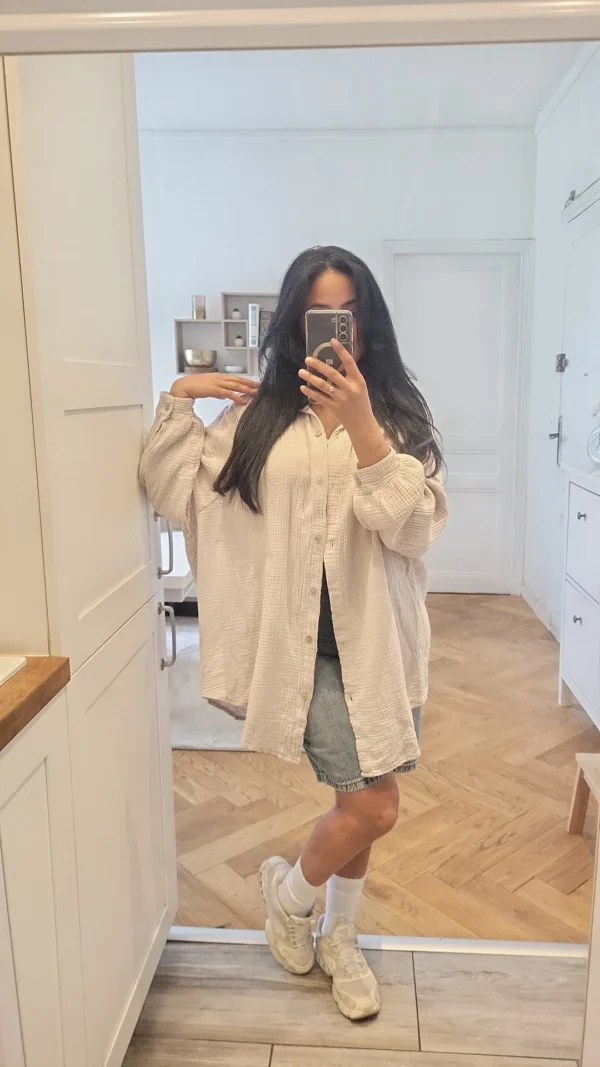 Chemise gaz de coton beige – Image 2