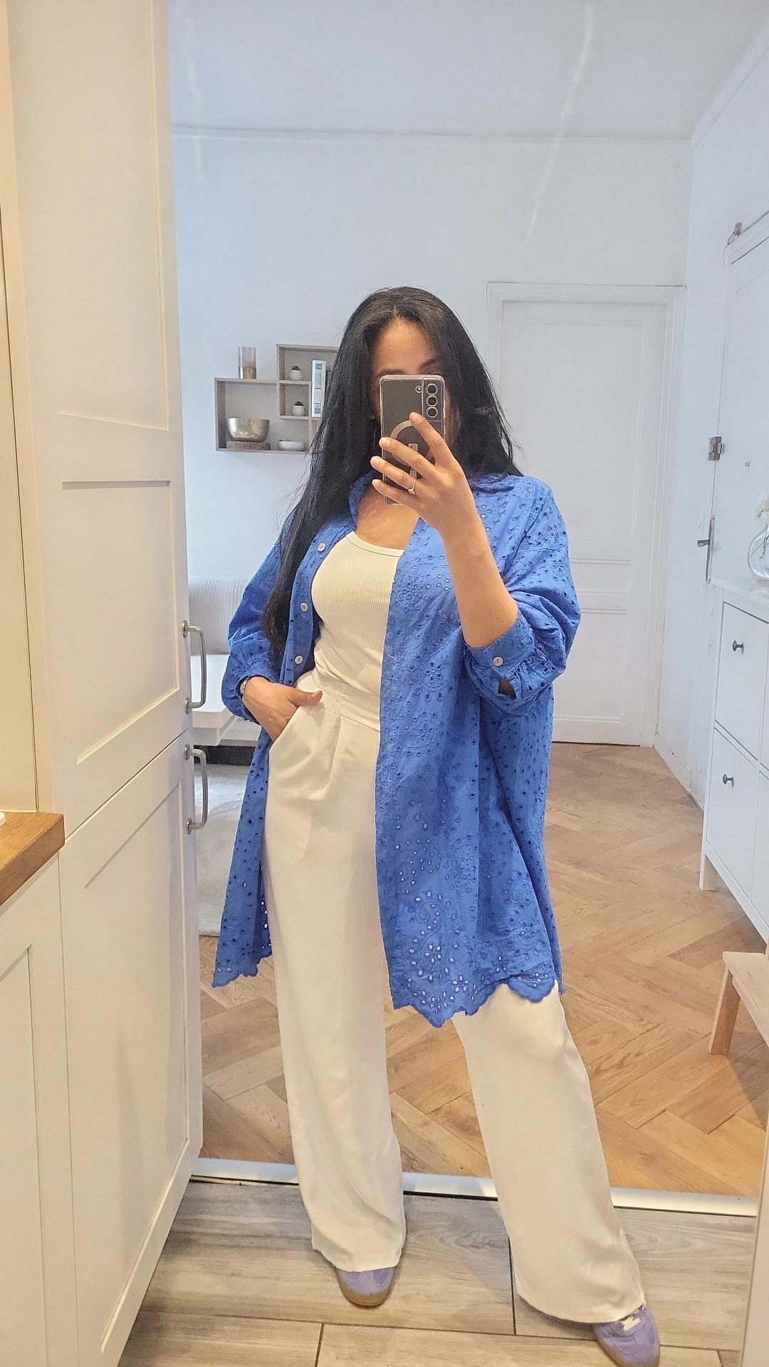 Chemise Broderie anglaise bleue
