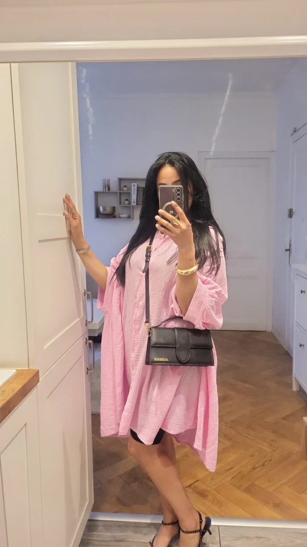 Blouse longue gaz de coton rose – Image 3