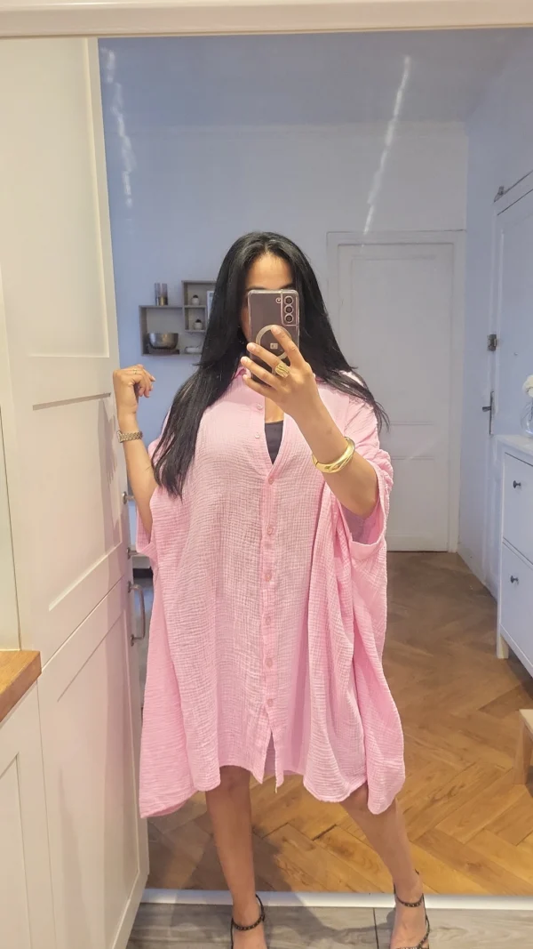 Blouse longue gaz de coton rose – Image 4
