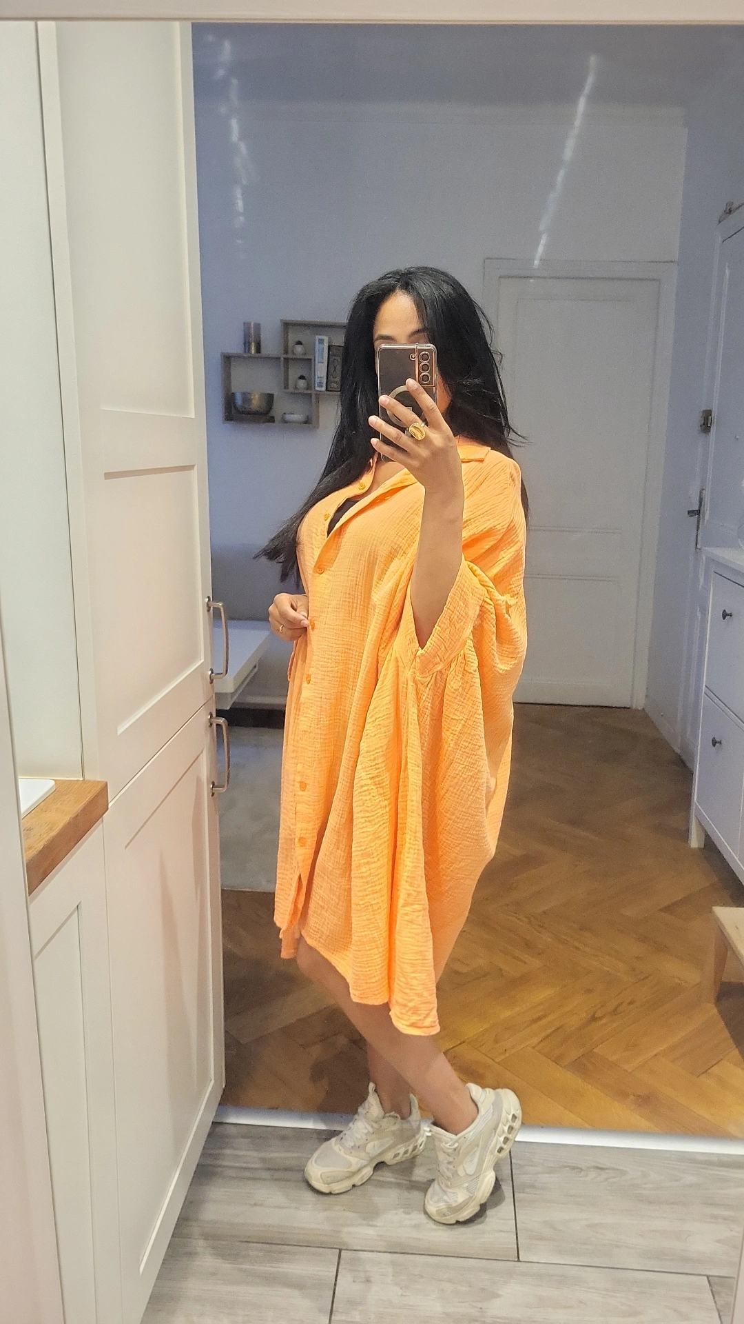 Blouse longue gaz de coton orange