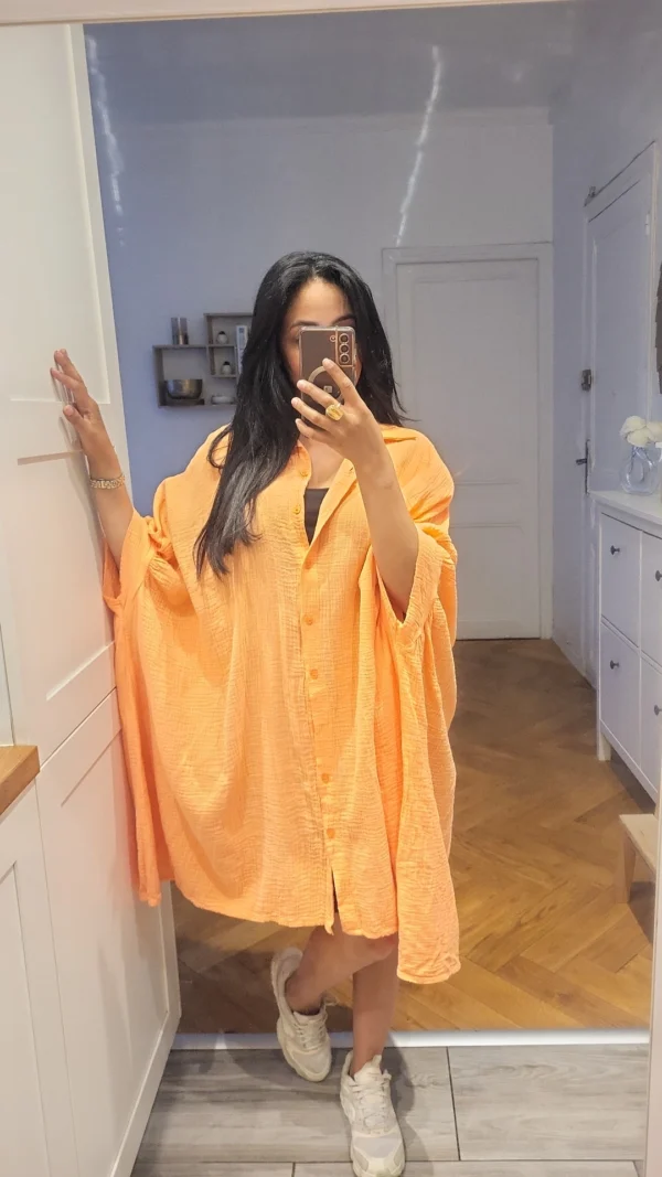 Blouse longue gaz de coton orange – Image 2