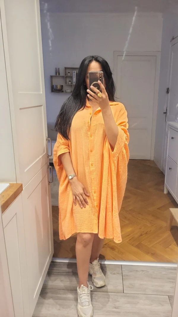 Blouse longue gaz de coton orange – Image 4