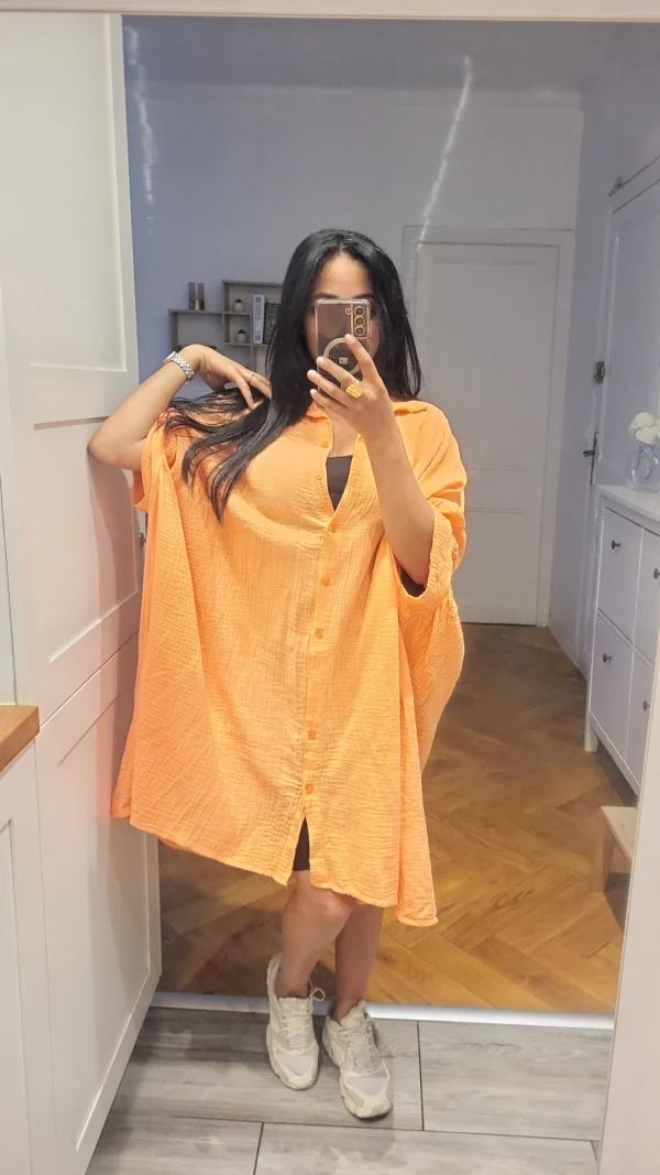 Blouse longue gaz de coton orange – Image 3