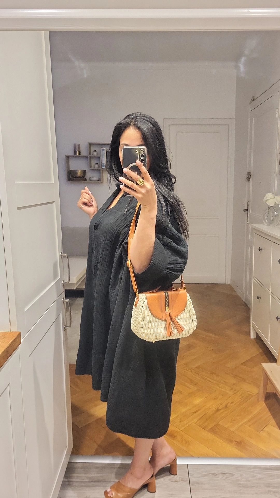 Blouse longue gaz de coton noire