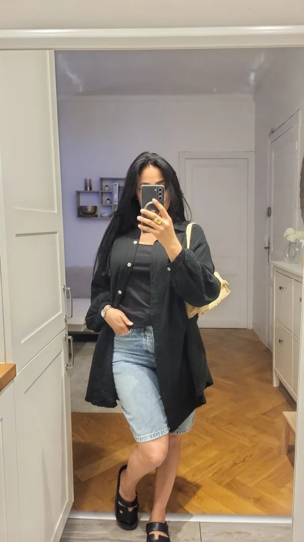 Chemise gaz de coton noire – Image 4