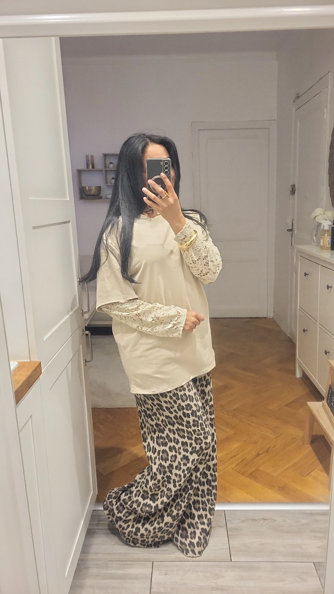 Tee-shirt Manches dentelle Beige