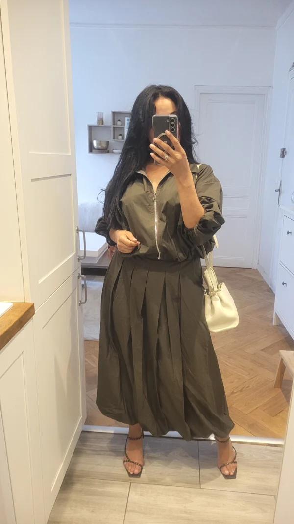 Set veste zip et sa jupe longue marron