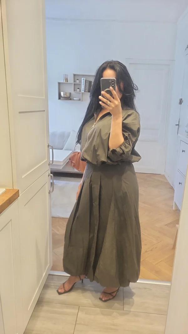 Set veste zip et sa jupe longue marron – Image 2