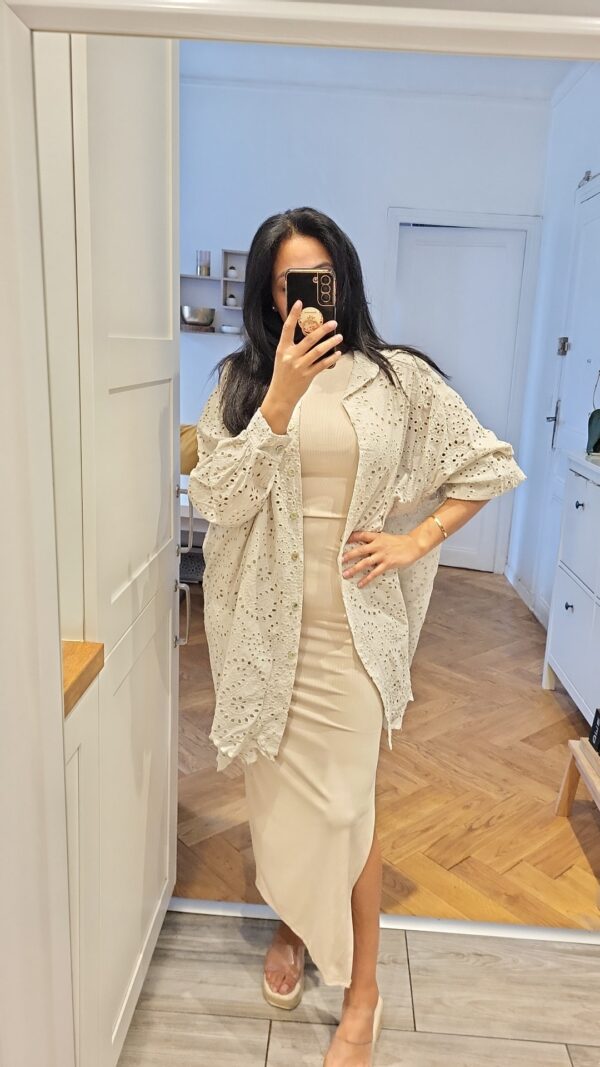 Robe longue à fente beige – Image 2