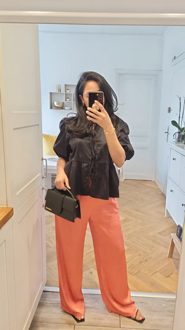 Pantalon ample satin terracota – Image 4