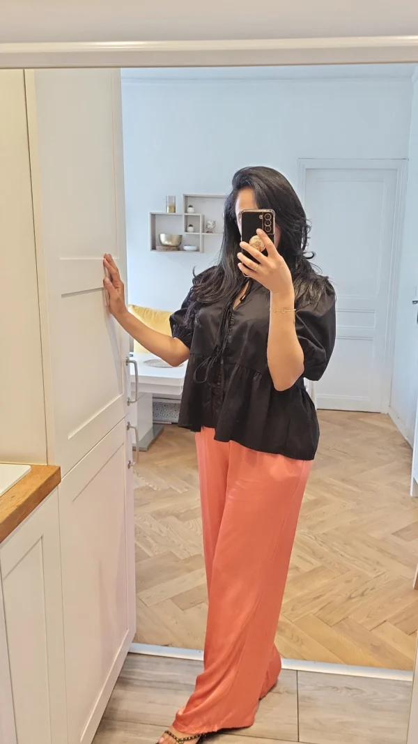 Pantalon ample satin terracota – Image 3