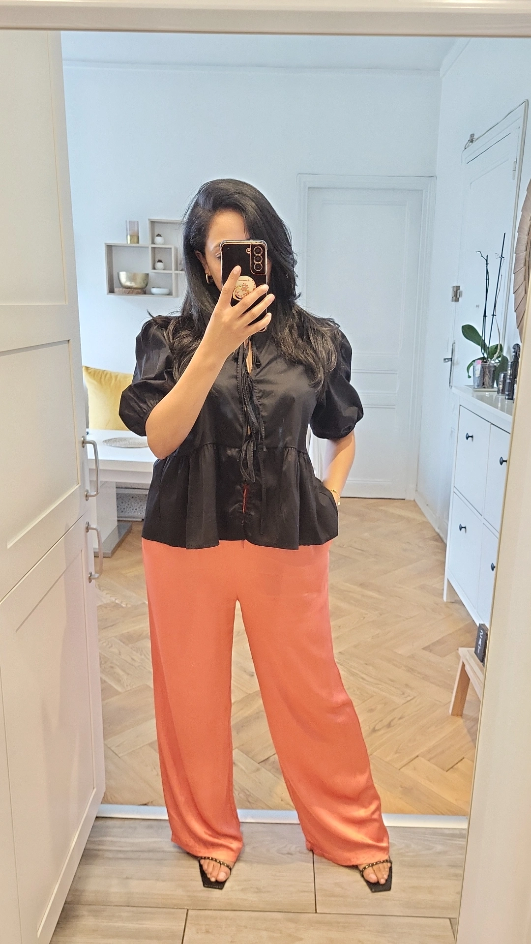 Pantalon ample satin terracota