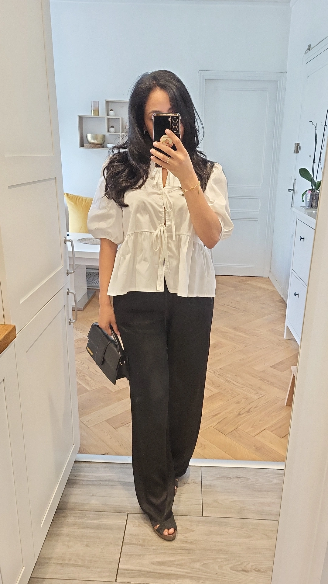 Pantalon ample satin noir