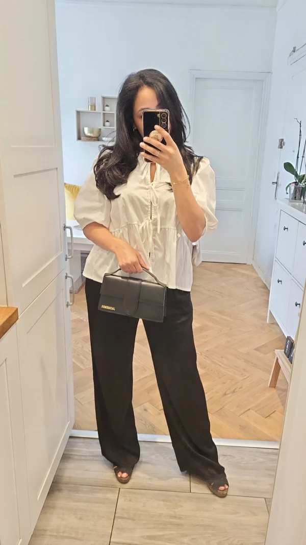 Pantalon ample satin noir – Image 2