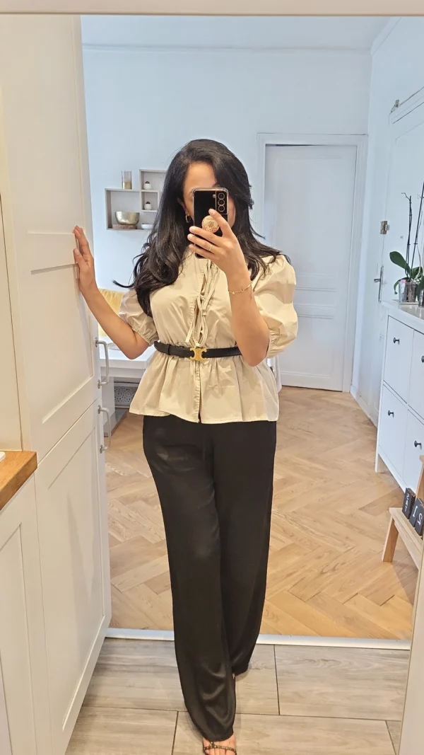 Pantalon ample satin noir – Image 3