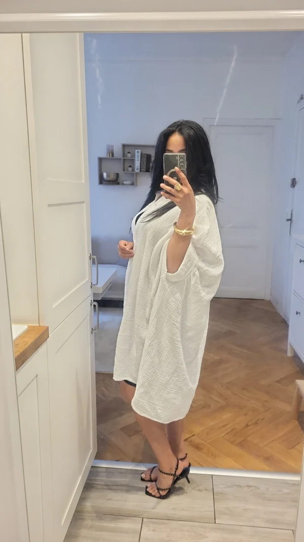 Blouse longue gaz de coton blanche – Image 3