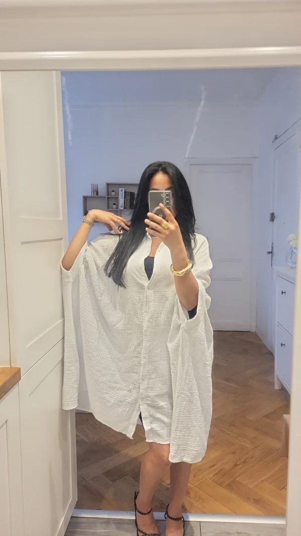 Blouse longue gaz de coton blanche – Image 2