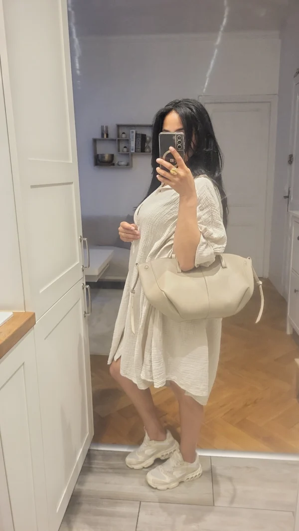 Blouse longue gaz de coton beige – Image 2