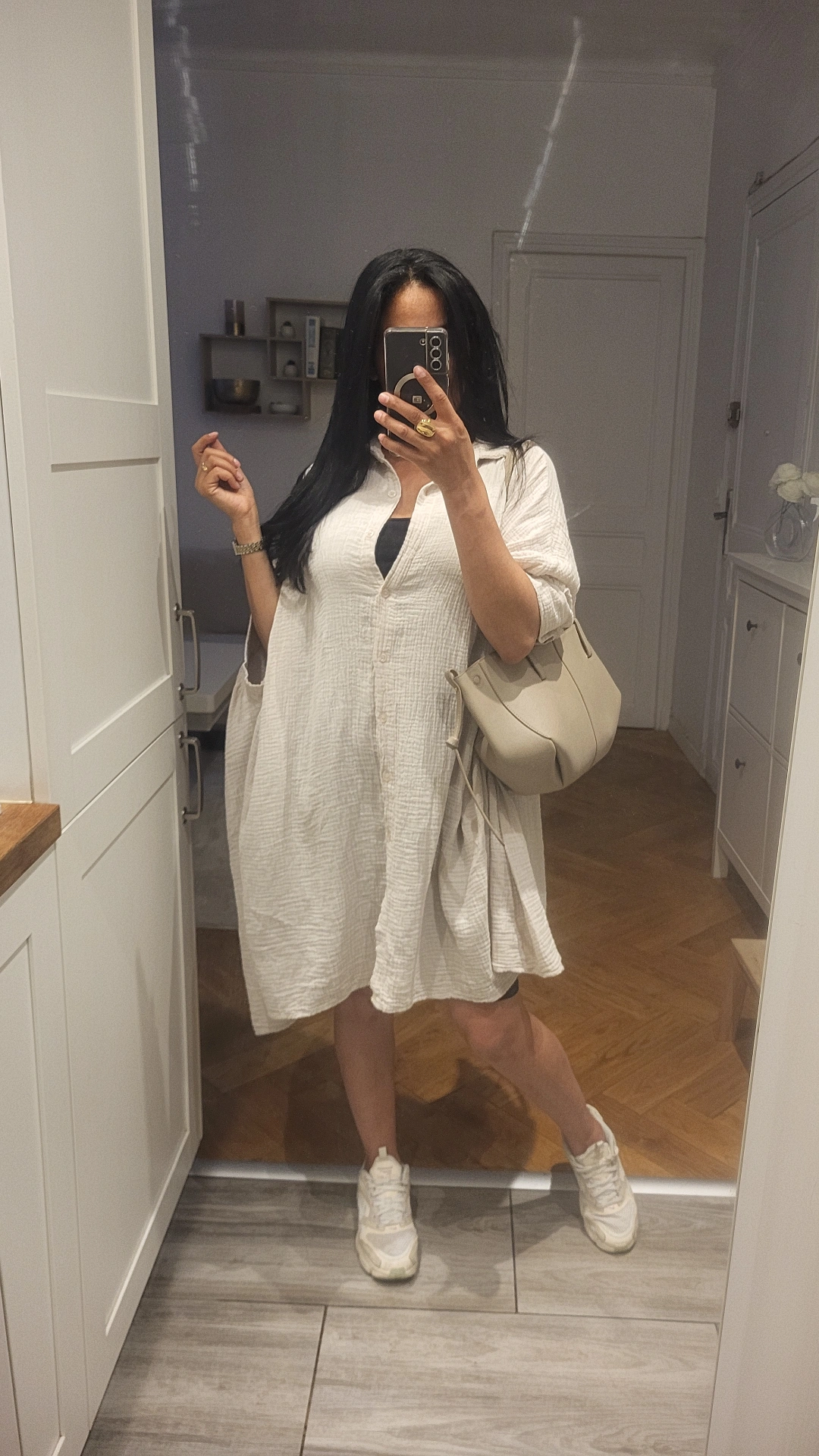 Blouse longue gaz de coton beige
