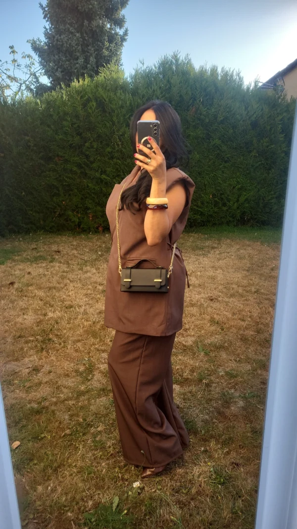 Ensemble Tailleur et blazer sans manches marron – Image 2