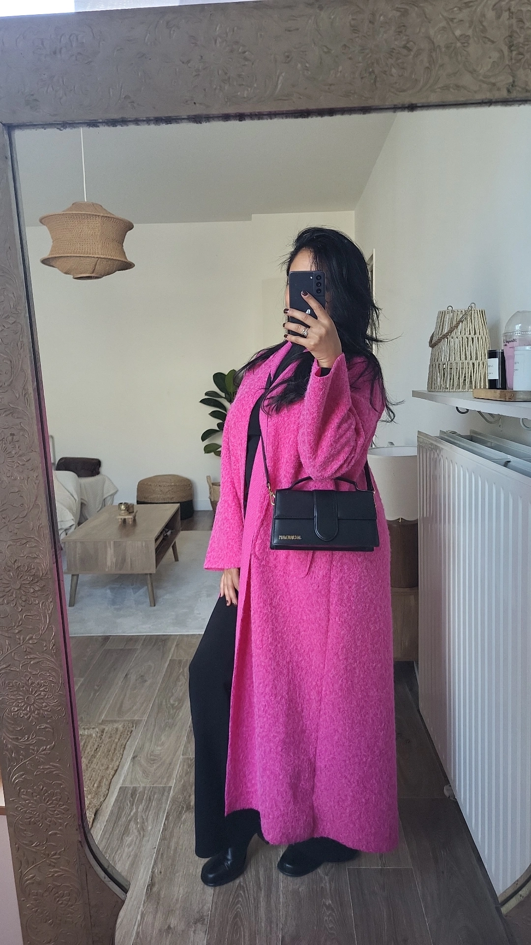 GILET LONG FEUTRE FUSHIA