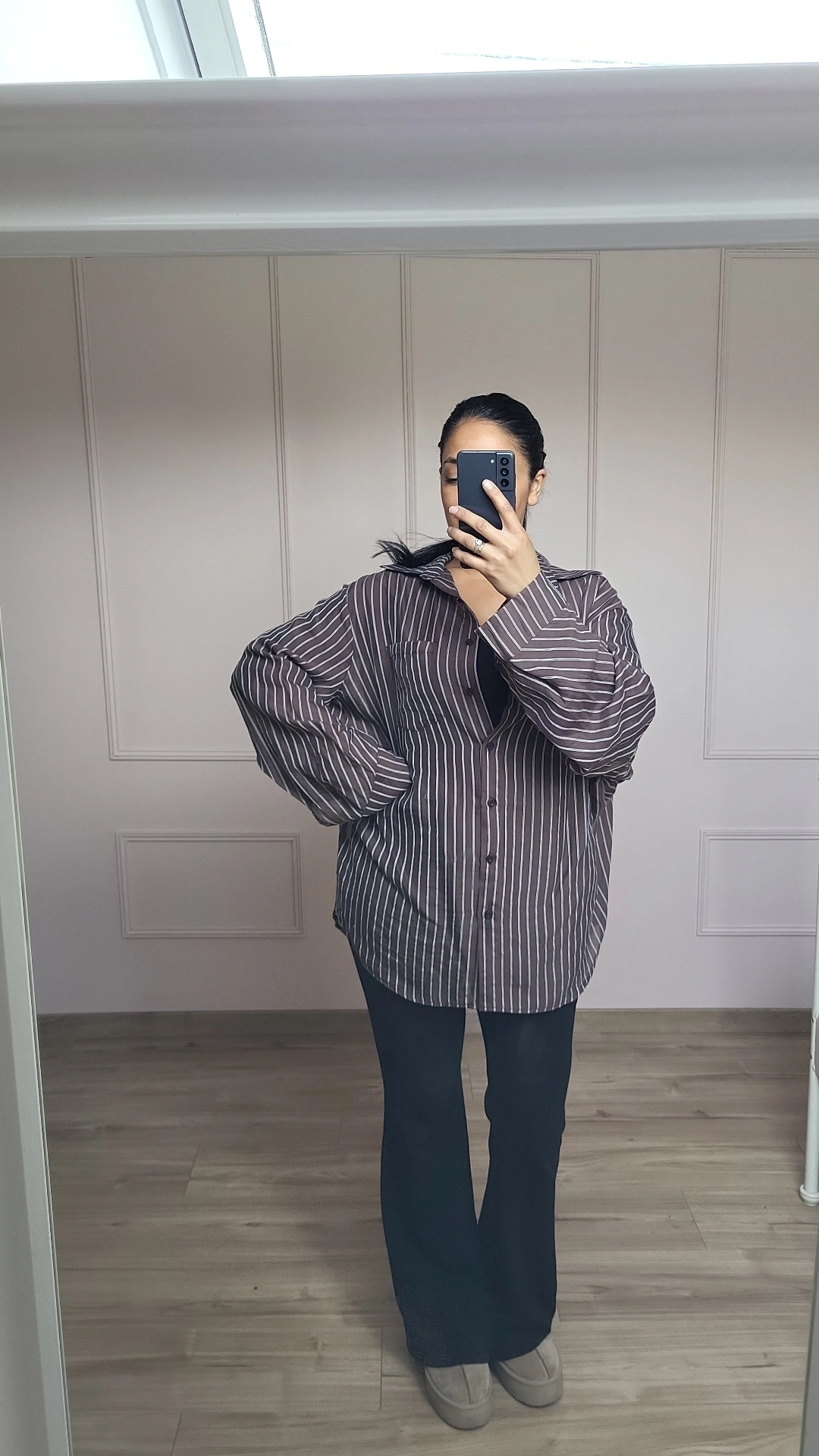 CHEMISE FINES RAYURES MARRON