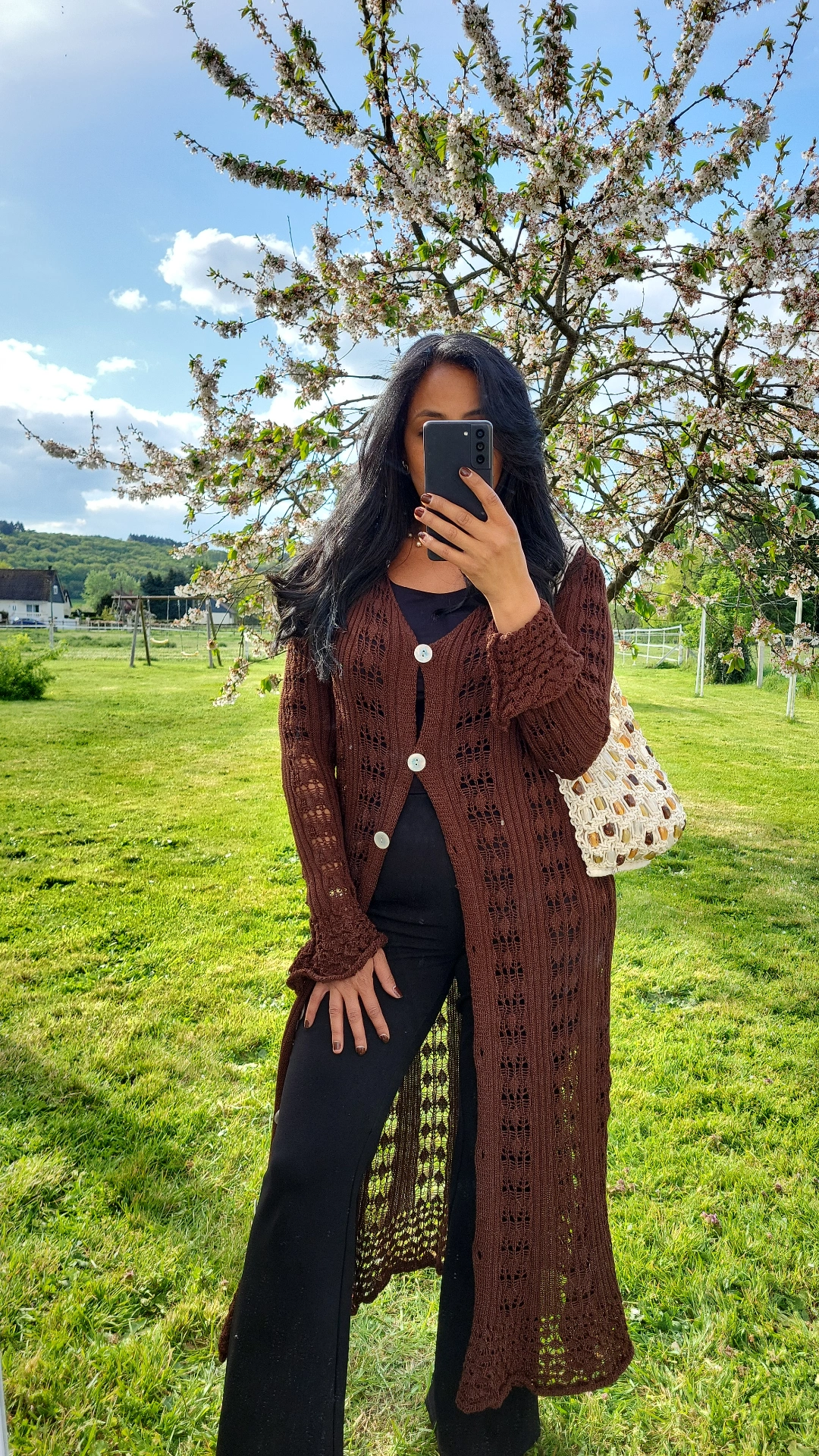 GILET LONG BOHO MARRON