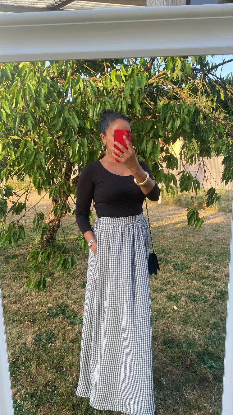 JUPE LONGUE MAXI VICHY NOIRE
