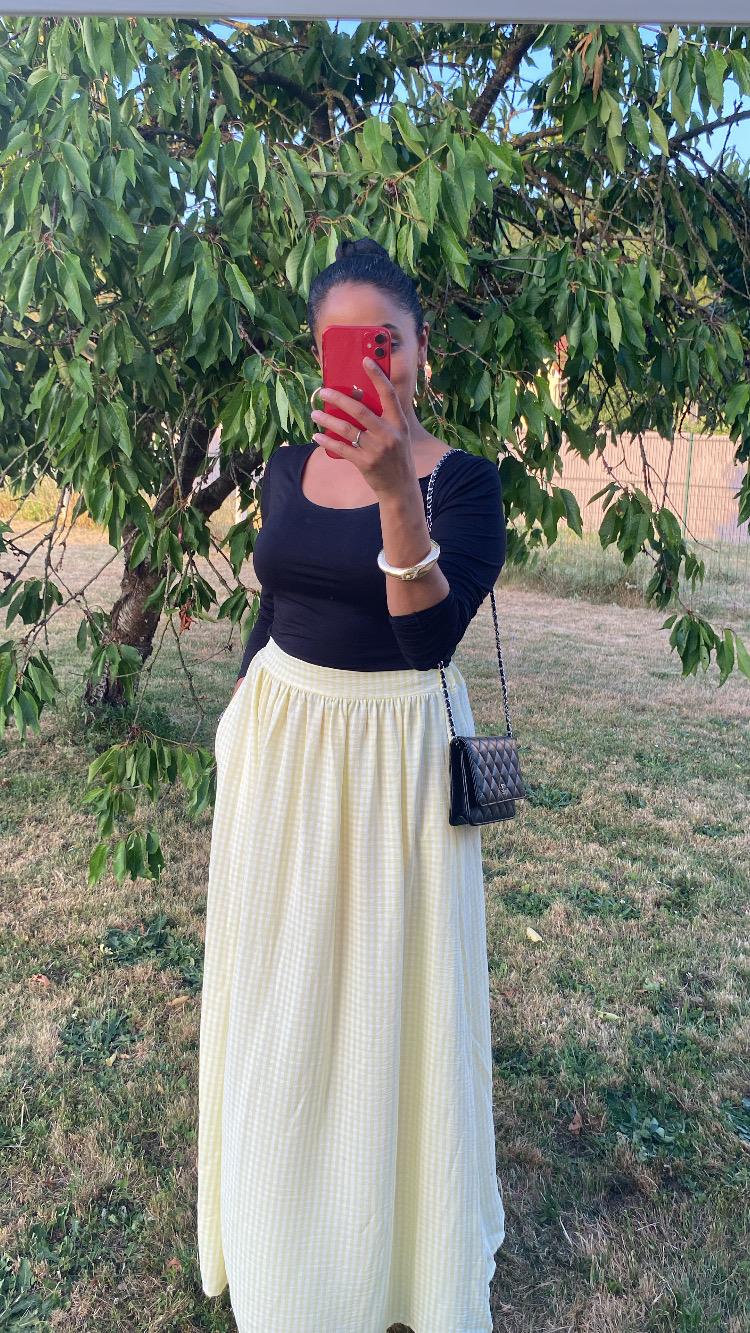 JUPE LONGUE MAXI VICHY JAUNE VANILLE – Image 3