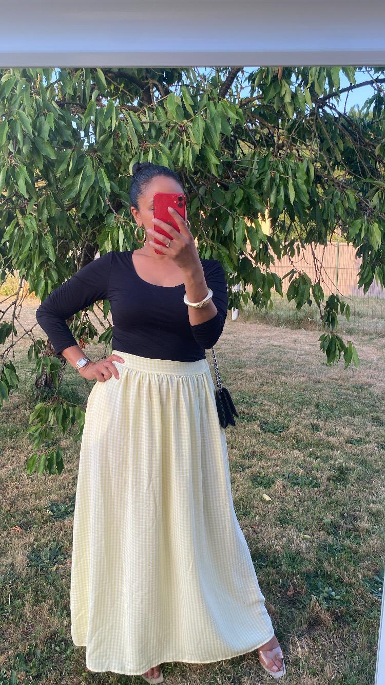 JUPE LONGUE MAXI VICHY JAUNE VANILLE – Image 2
