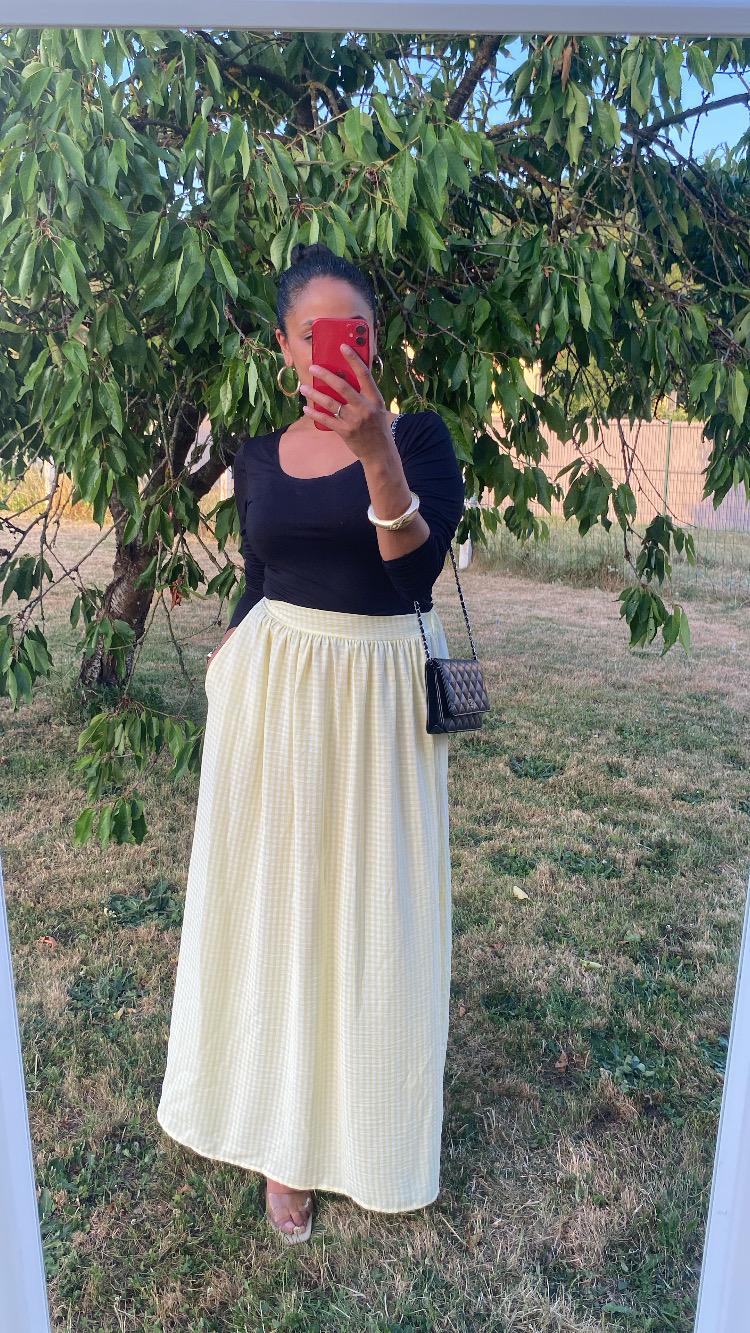 JUPE LONGUE MAXI VICHY JAUNE VANILLE